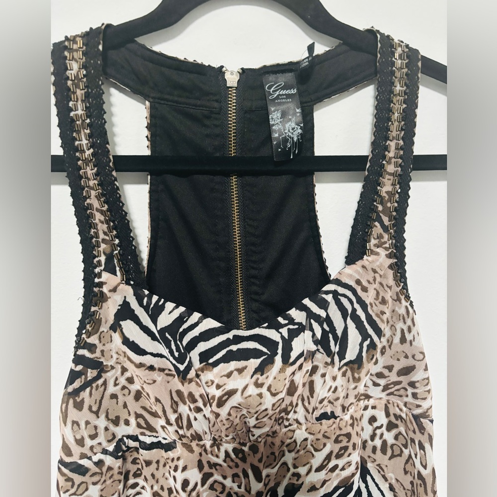 Guess Animal Print Sleeveless Midi Dress in Beige, Black & White Size S - Picture 5 of 7